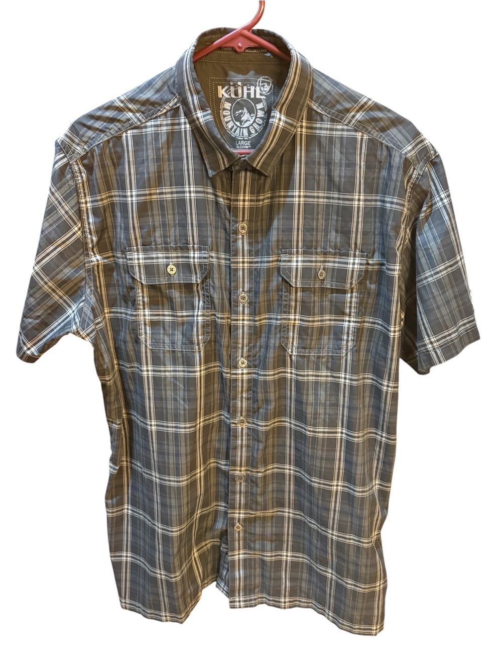 KUHL Eluxor Button Down Plaid Blue Short Sleeve Shirt Size L